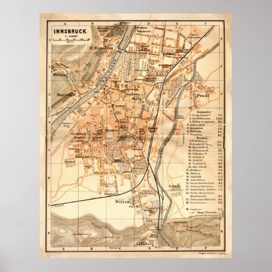  Innsbruck Austria Map (1922) Poster (Voorkant)