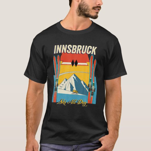 Innsbruck Austria Ski de hele dag - Retro Styl T-shirt (Voorkant)