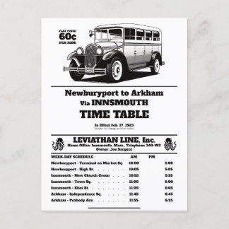 Innsmouth Bus Schedule Joe Sargent Briefkaart