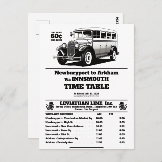 Innsmouth Bus Schedule Joe Sargent Briefkaart (Voorkant / Achterkant)