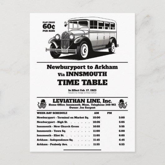 Innsmouth Bus Schedule Joe Sargent Briefkaart (Voorkant)