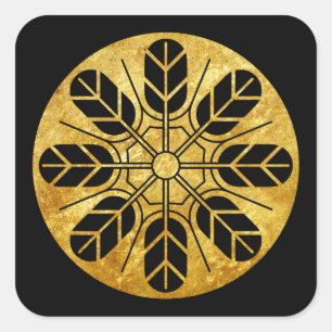 Inoue clan kamon in faux gold op zwart goud vierkante sticker