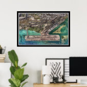 Inouye Intl Airport Honolulu Hawaii Satellite Map Poster (Thuiskantoor)