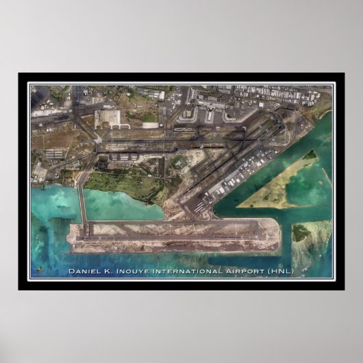 Inouye Intl Airport Honolulu Hawaii Satellite Map Poster (Voorkant)