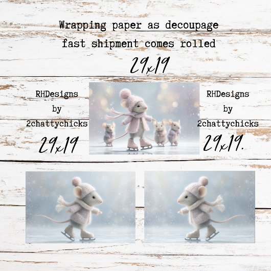 Inpakken decoupagepapier schaatsende muizen inpakpapier vel
