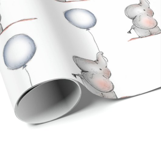 Inpakpapier - Baby olifanten met een ballon (Rol Hoek)
