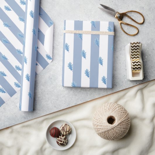 Inpakpapier Blauw & Wit Streep Blad (Crafts)