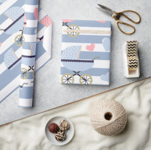 Inpakpapier Blauw & Wit Streep Buggy's