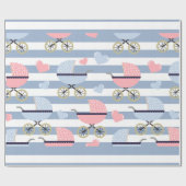 Inpakpapier Blauw & Wit Streep Buggy's (Vlak)