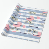 Inpakpapier Blauw & Wit Streep Buggy's (Uitgerold)