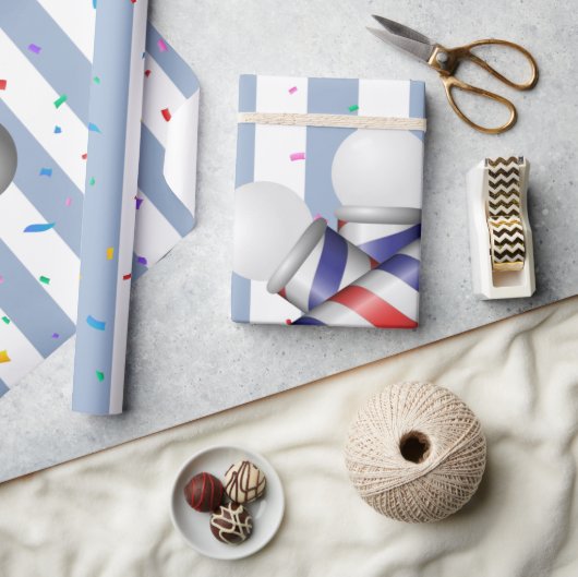 Inpakpapier Blauw & Wit Streep Kapperpaal (Crafts)