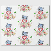 Inpakpapier Blauwe Kat Rode Hart Bloem (Vlak)