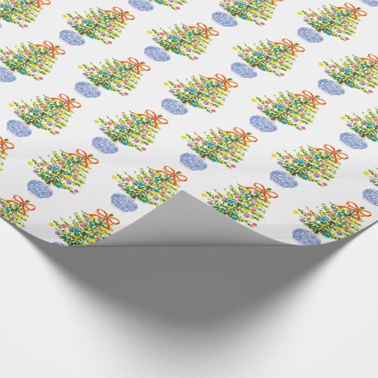 Inpakpapier: Blue Ginger Jar Kerstbomen (C Cadeaupapier (Hoek)