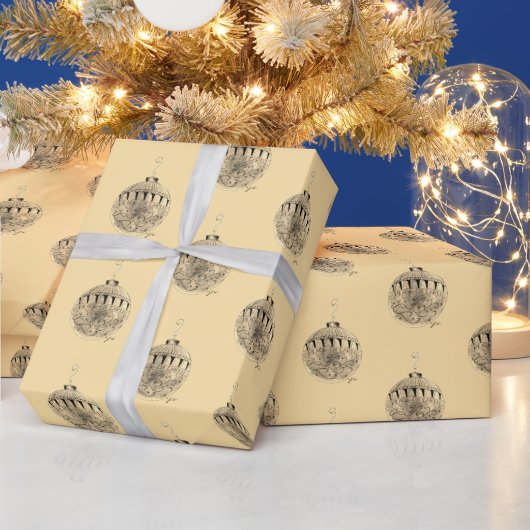 Inpakpapier - Boomornament op Bleekgeel (Feestdagen)
