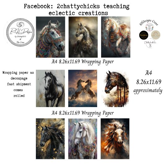 Inpakpapier Decoupage 9 A4 Paarden Vel