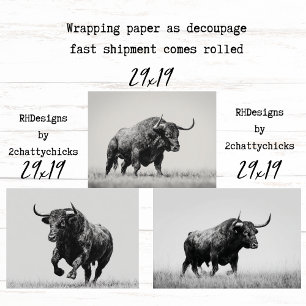 Inpakpapier Decoupage Zwart Witte Stieren Western Vel