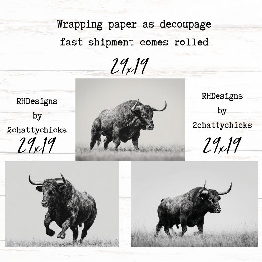 Inpakpapier Decoupage Zwart Witte Stieren Western Vel