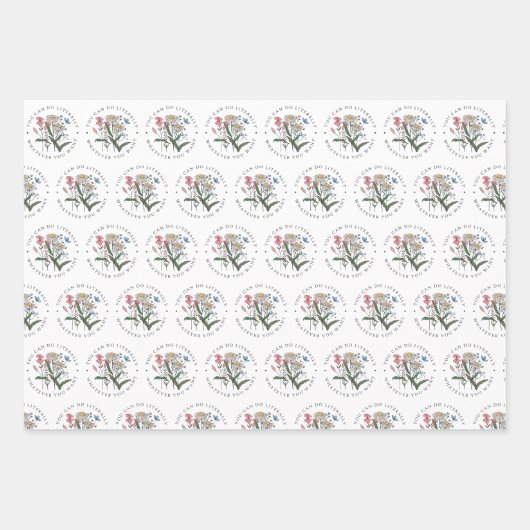 Inpakpapier Flat Sheet Set van 3, Retro Bloemen (Voorkant 3)