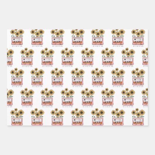 Inpakpapier Flat Sheet Set van 3, Retro Bloemen (Voorkant)