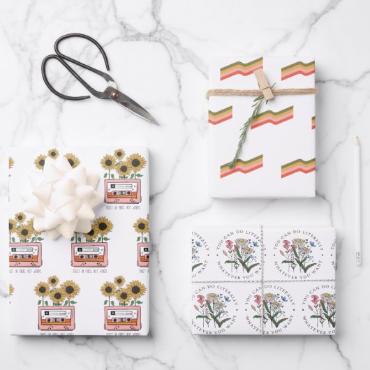 Inpakpapier Flat Sheet Set van 3, Retro Bloemen Vel (Voorkant)