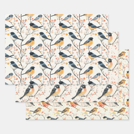Inpakpapier Flat Sheet Set van 3 Waterverf Bird Vel (Set)