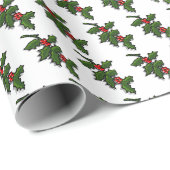 Inpakpapier - Holly Leaves and Berries (Rol Hoek)