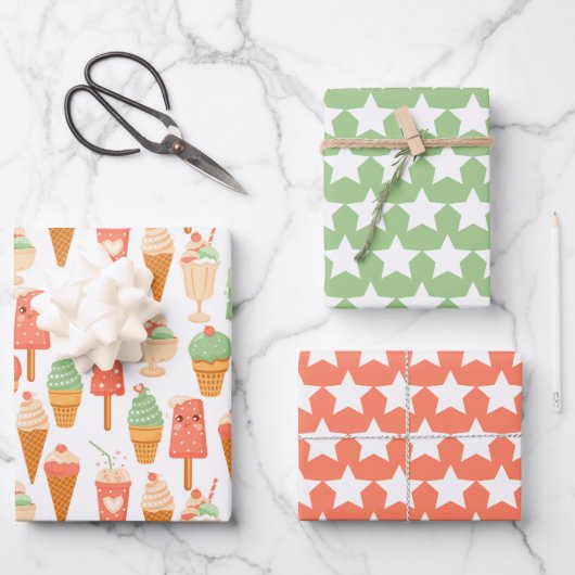 Inpakpapier ijssterren set van 3 vel (Voorkant)