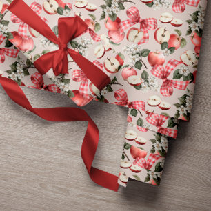 Inpakpapier met appel en geruite strik voor babysh