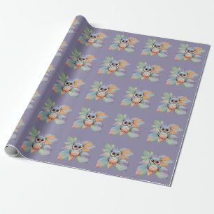 Inpakpapier met Baby Uil & Leaf Design
