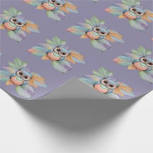 Inpakpapier met Baby Uil & Leaf Design
