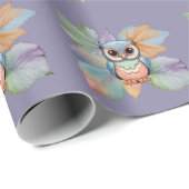 Inpakpapier met Baby Uil & Leaf Design (Rol Hoek)