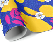 Inpakpapier met pittige citroenen en roze bladeren (Rol Hoek)