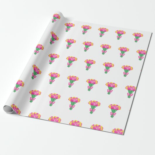 Inpakpapier met roze en gele tulpboeket (Uitgerold)