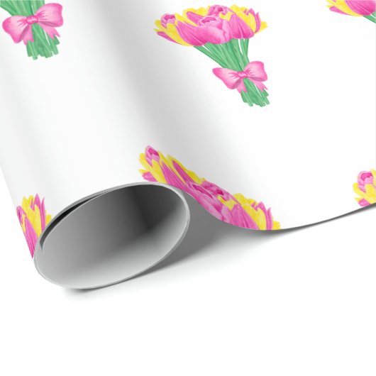 Inpakpapier met roze en gele tulpboeket (Rol Hoek)