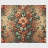 Inpakpapier - Oranje crème Mos Groene Bloemen (Vlak)