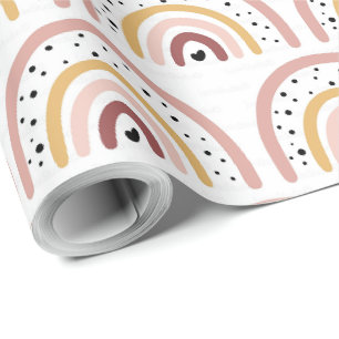 Inpakpapier - Regenboog Harten + Pola Stippen Zalm