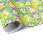 Inpakpapier: roze, blauw, gele primroses cadeaupapier (Rol Hoek)