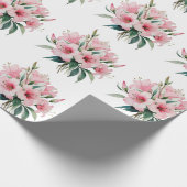 Inpakpapier - Roze bloemen, witte achtergrond (Hoek)