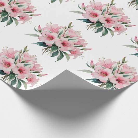 Inpakpapier - Roze bloemen, witte achtergrond (Hoek)