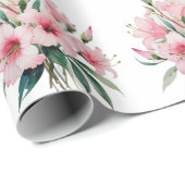 Inpakpapier - Roze bloemen, witte achtergrond (Rol Hoek)