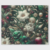 Inpakpapier - Roze en Groene Kerst Bloemen (Vlak)