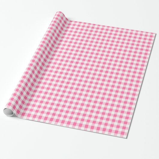 Inpakpapier, Roze en Witte Gingham Cadeaupapier (Uitgerold)