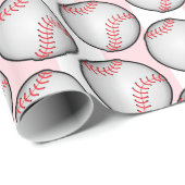 Inpakpapier Roze Verjaardag Honkbal (Rol Hoek)