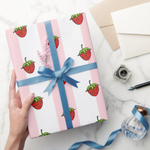 Inpakpapier Roze & Witte Streep Aardbei