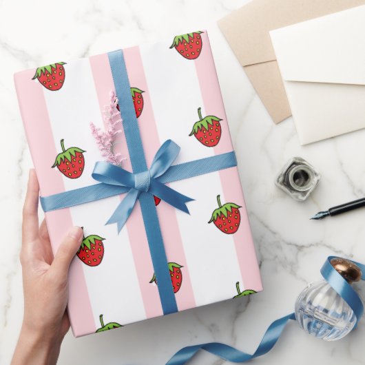 Inpakpapier Roze & Witte Streep Aardbei (Geschenken)