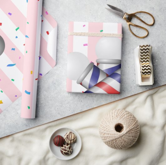 Inpakpapier Roze & Witte Streep Barberpaal (Crafts)