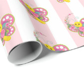 Inpakpapier Roze & Witte Streep Vlinder  (Rol Hoek)