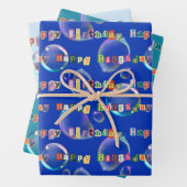 inpakpapier set van 3, blauwe en blauwgroen kleurt (In situ)