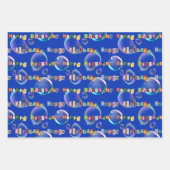 inpakpapier set van 3, blauwe en blauwgroen kleurt (Voorkant)