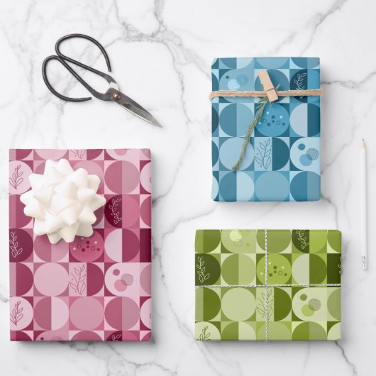 inpakpapier set van 3 vellen abstract ontwerp (Voorkant)